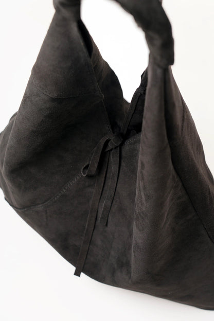 Black Italian Suede Leather Slouch Shoulder Bag