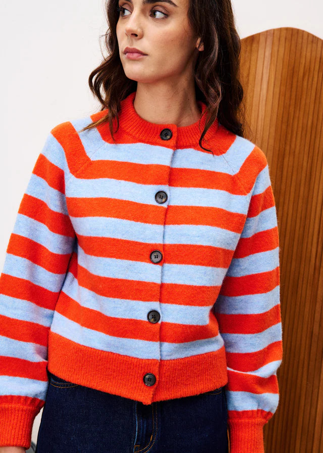 FRNCH Morand Striped Cardigan in Red and Blue