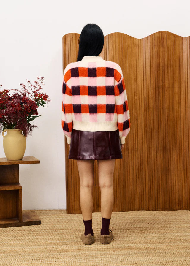 FRNCH Viola Checked Cardigan in Rose