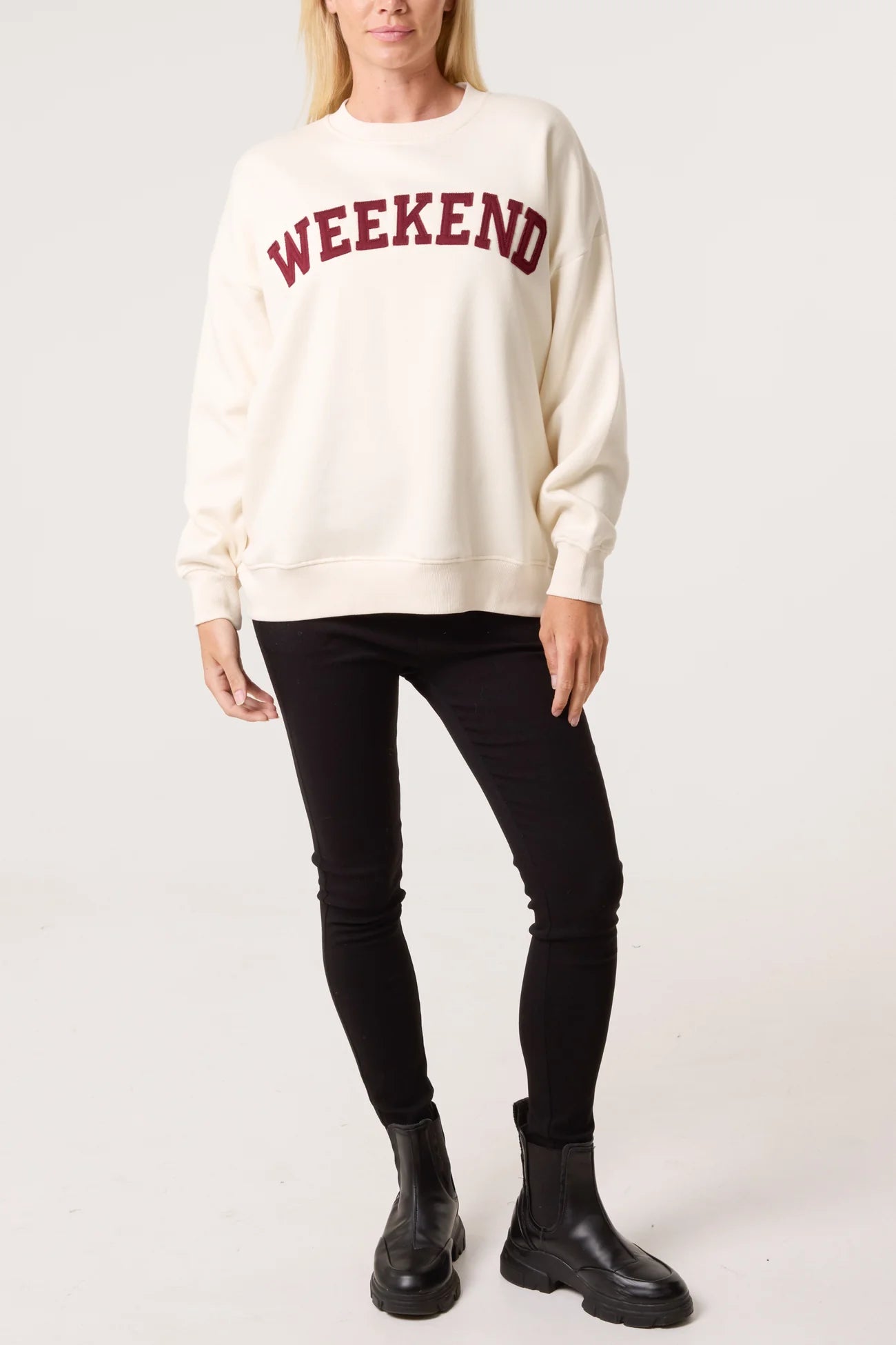 VarsityWeekend Slogan Sweatshirt in Ivory