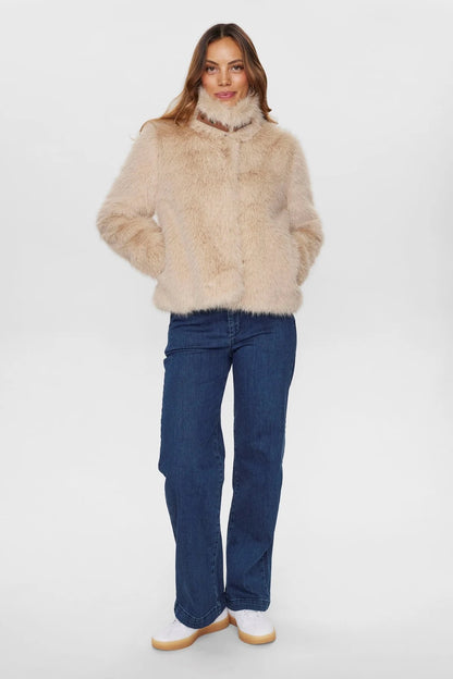 Nümph Nuwindy Faux Fur Short Jacket in Sesame