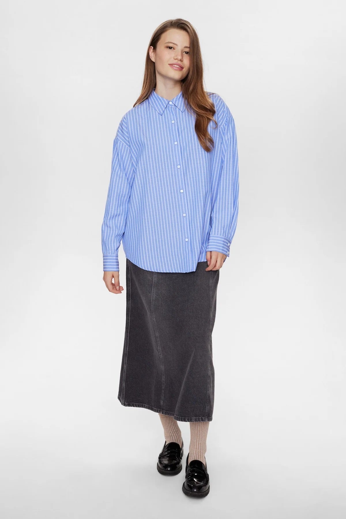 Nümph Numarissa Striped Cotton Shirt in Sky Blue