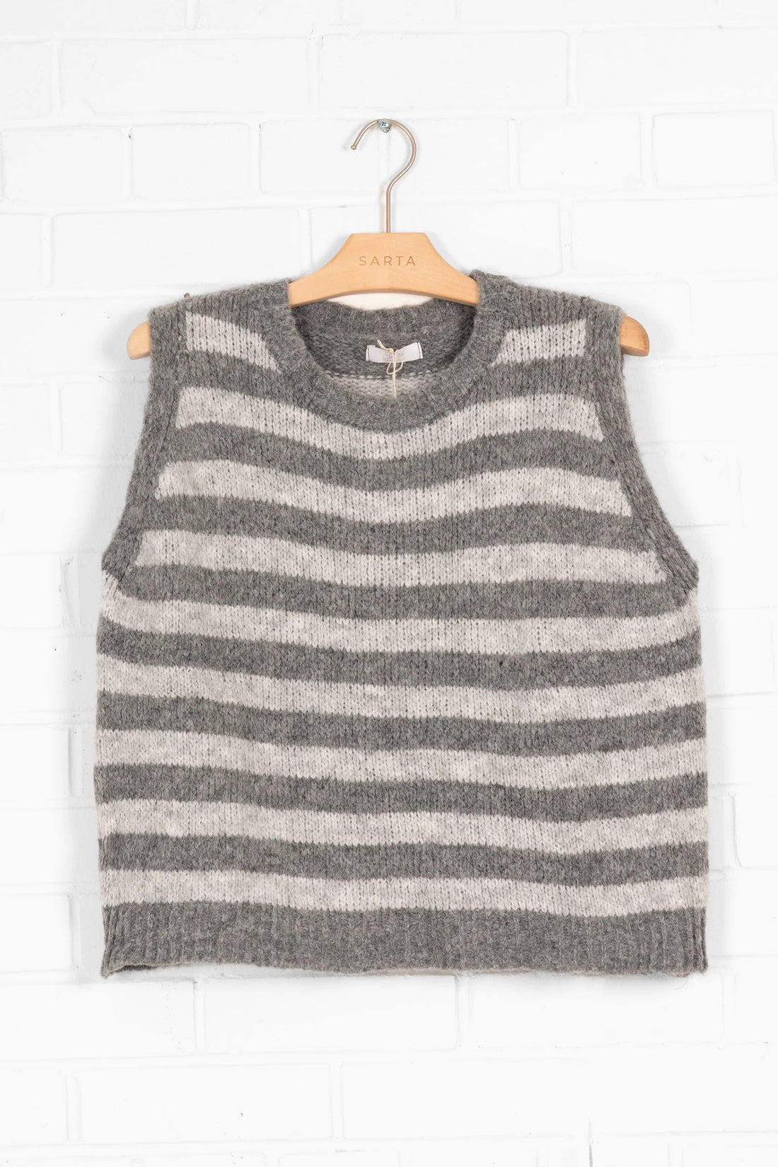 Striped Wool Blend Tank Top in Light &amp; Dark Grey (ONE SIZE)