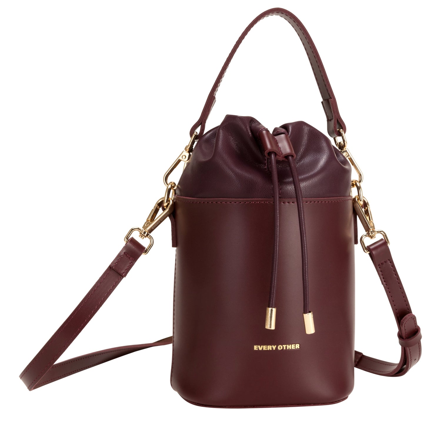 Small Cylinder Drawstring Bag In Burgundy