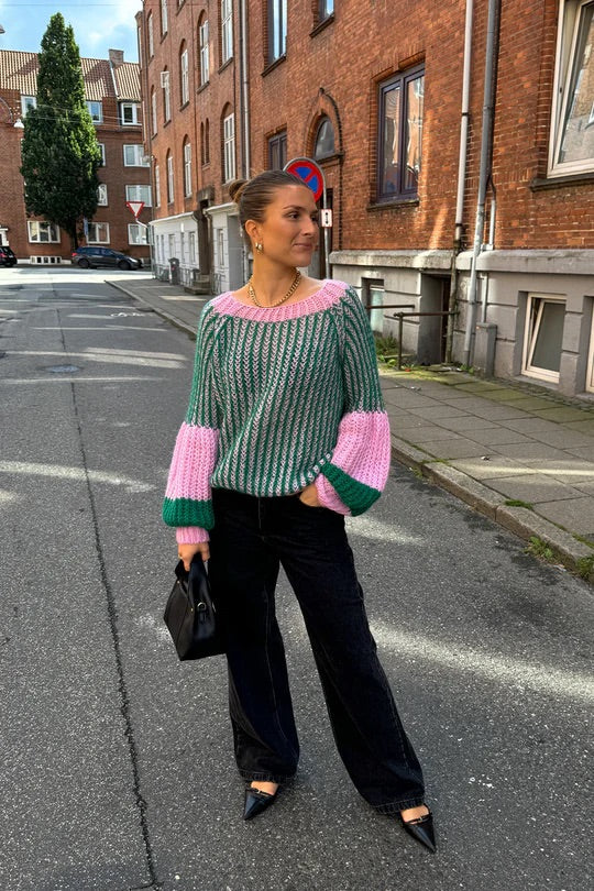 Liana Pullover in Green and Bubblegum