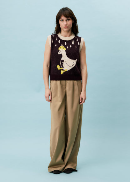 FRNCH Arber Knitted Vest with Puddleduck Motif in Bordeaux