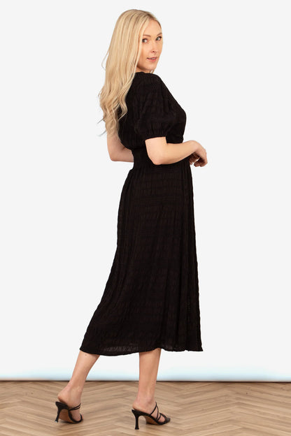 Oliva Button Front Midi Tea Dress - Black