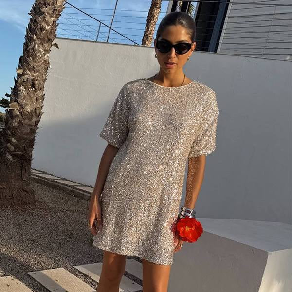 NFD Silver Sequin T-shirt Dress