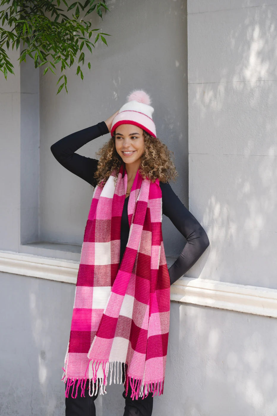 Cherry Pink Checked Scarf