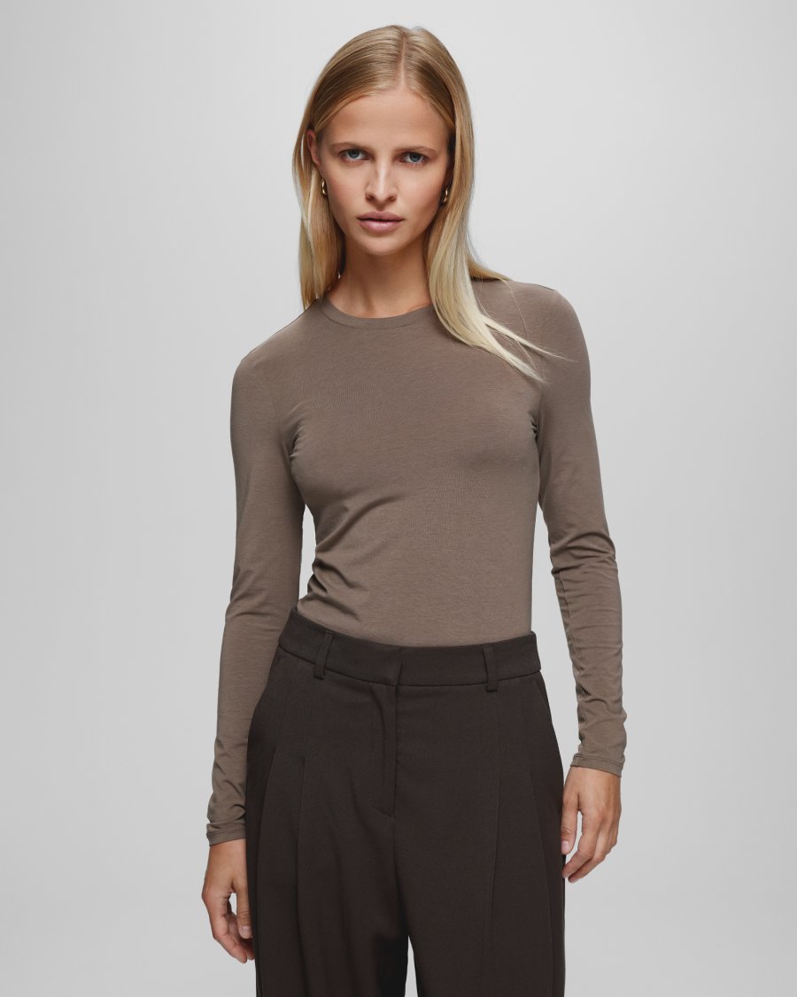 MSCH Betrina Round Neck Long Sleeved Top in Walnut