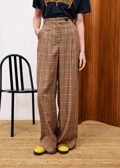 Frnch Cannelle Checked Wide Leg Trouser in Ocre