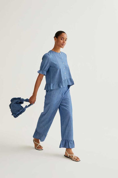 Light blue chambray 100% cotton trousers