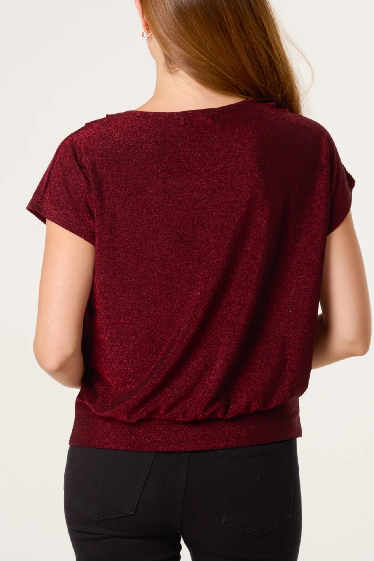 Belle Metallic Crap Neck Top in Wine