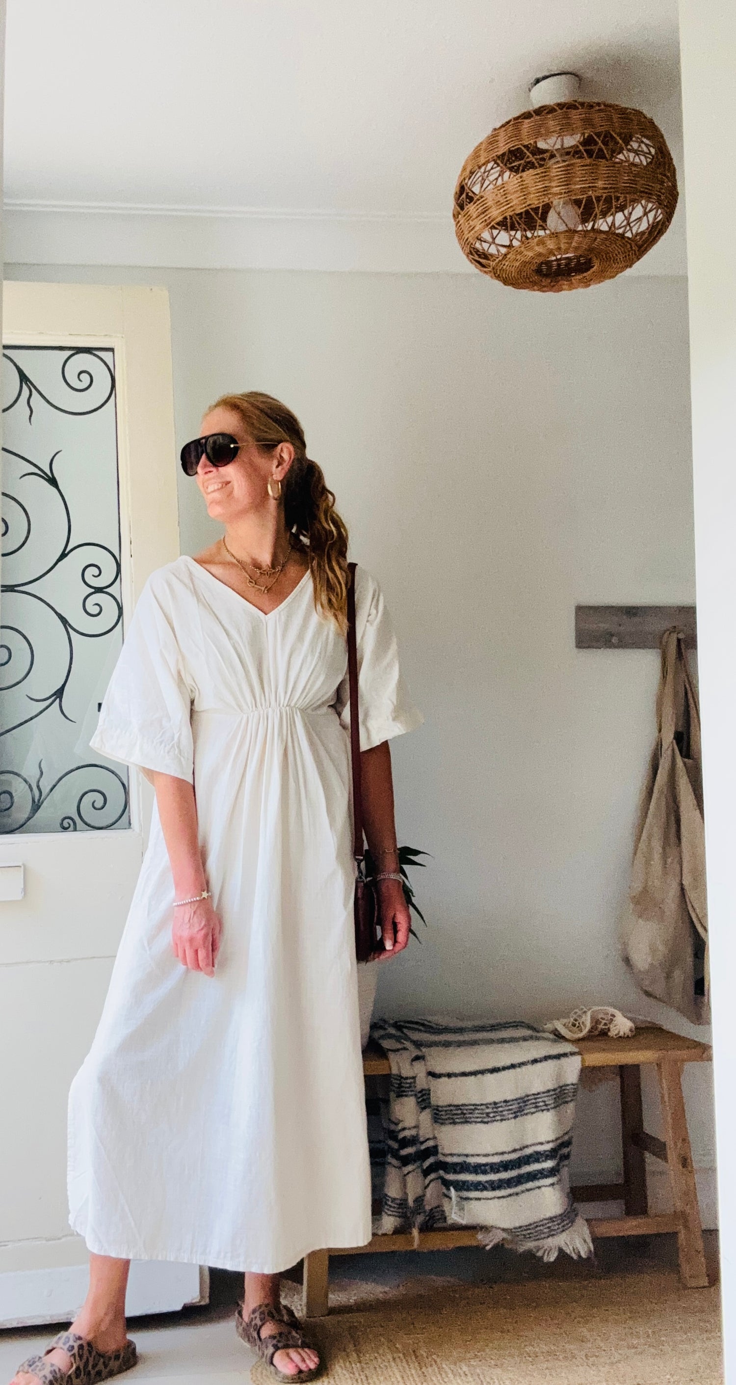 V Neck Cream Dress (one size)