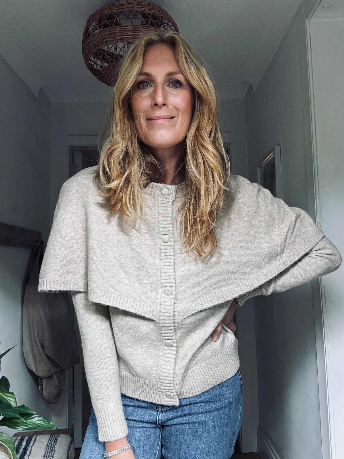 Alpaca Cape Cardigan knit in Oat- One Size