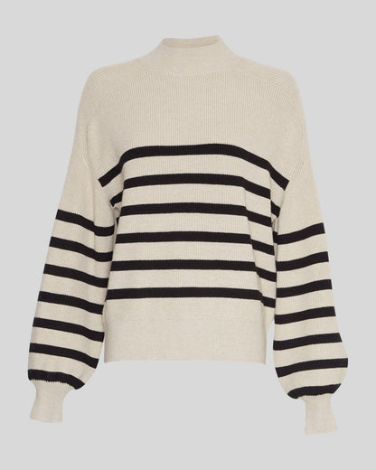 MSCH Maura Rachelle Ribbed Knit in Oatmeal with Black Stripes