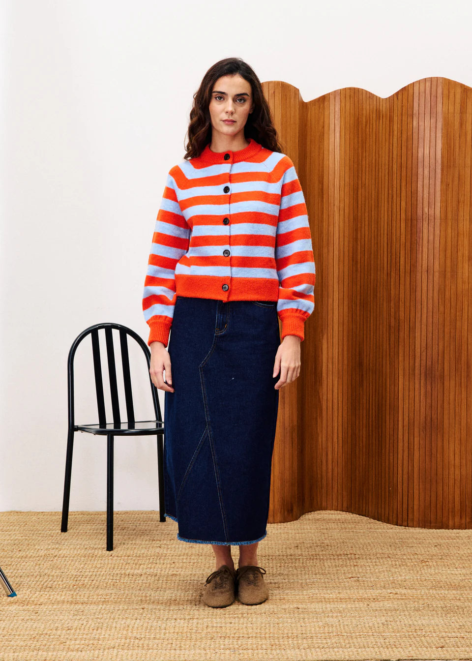FRNCH Morand Striped Cardigan in Red and Blue