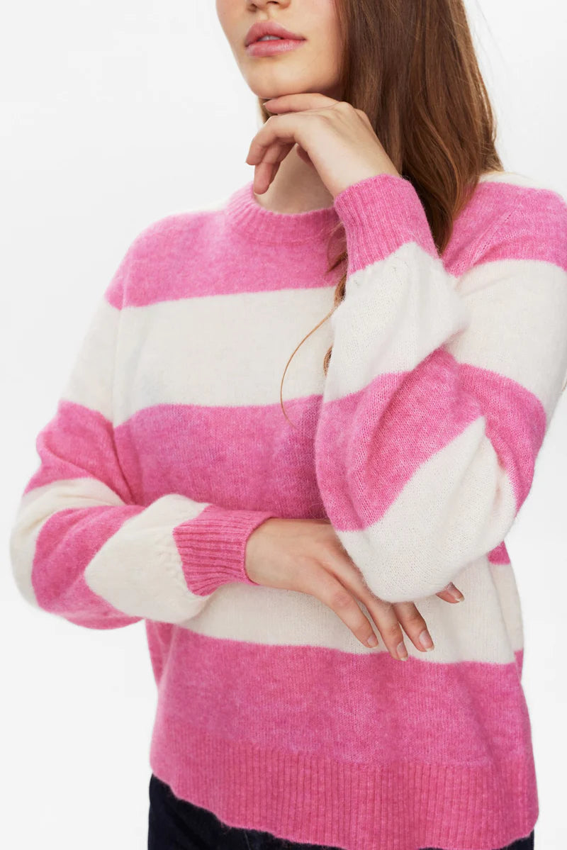 Numph Nuriette Big Stripe Knit in Pink Cosmos