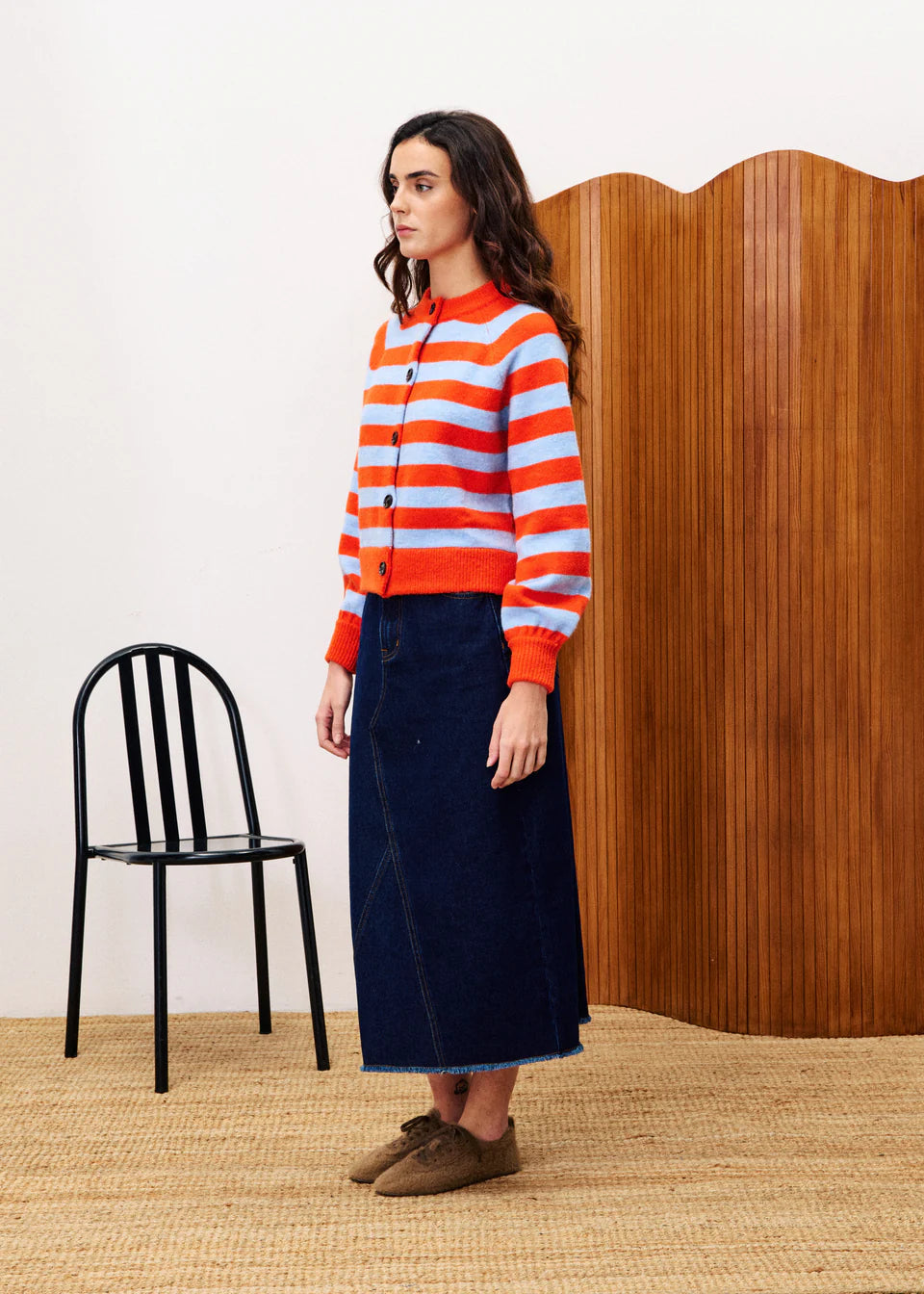 FRNCH Morand Striped Cardigan in Red and Blue