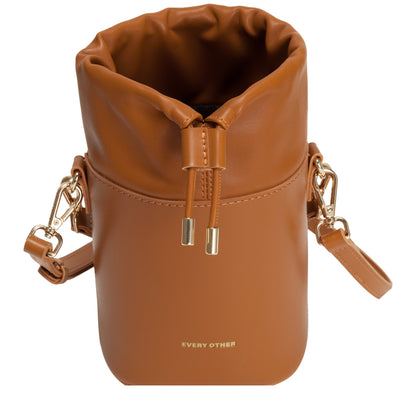 Small Cylinder Drawstring Bag In Tan