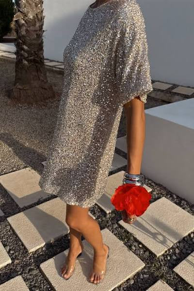 NFD Silver Sequin T-shirt Dress