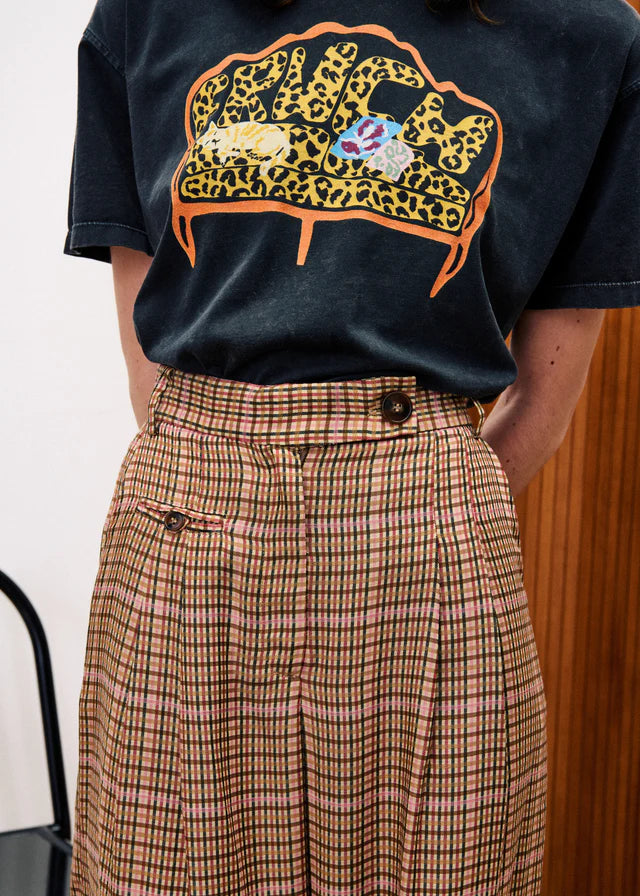 Frnch Cannelle Checked Wide Leg Trouser in Ocre