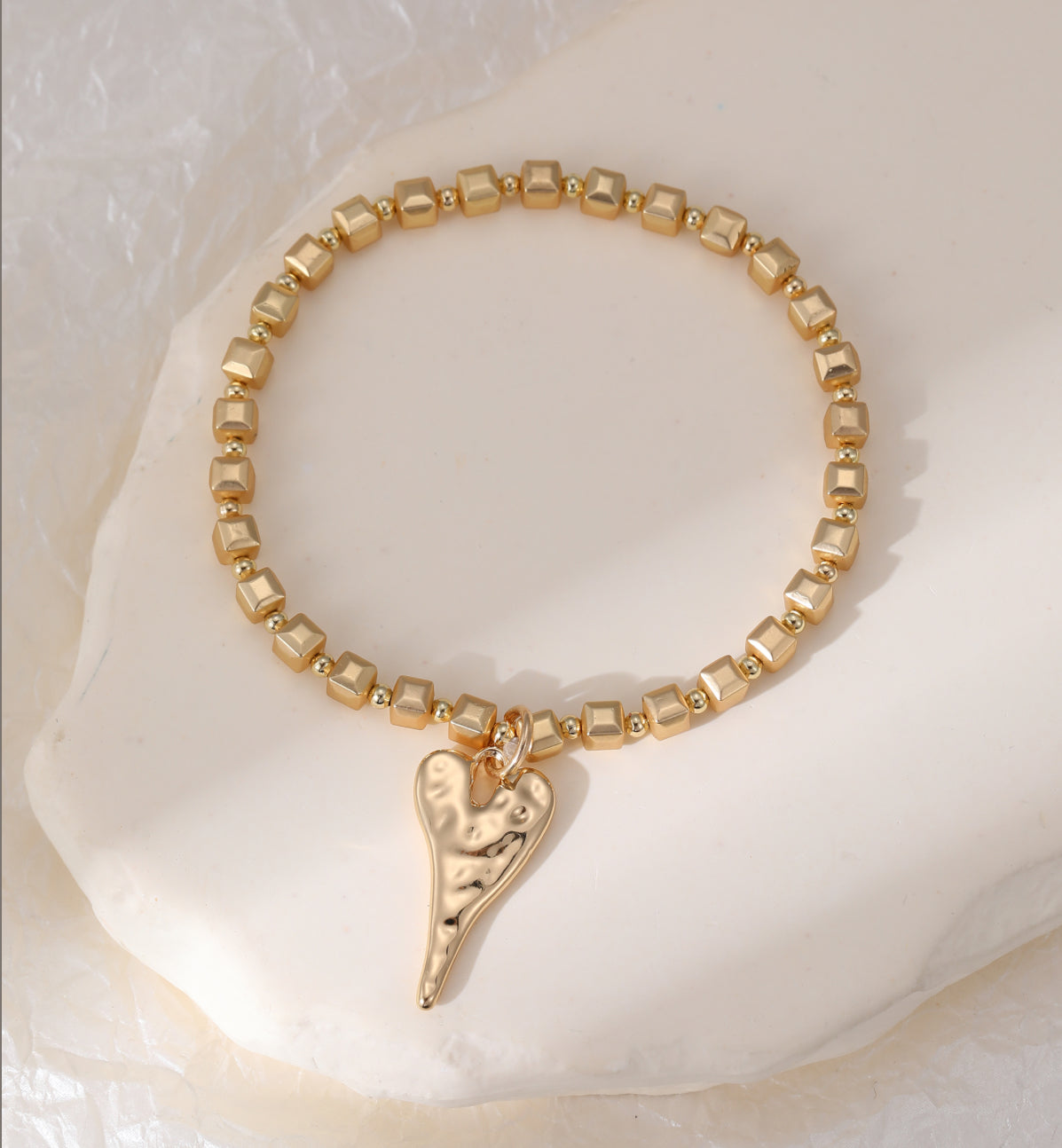 Kayo Gold Beaded Heart Charm Bracelet