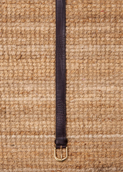 FRNCH Maurois Brown Leather Belt in Crocodile Effect