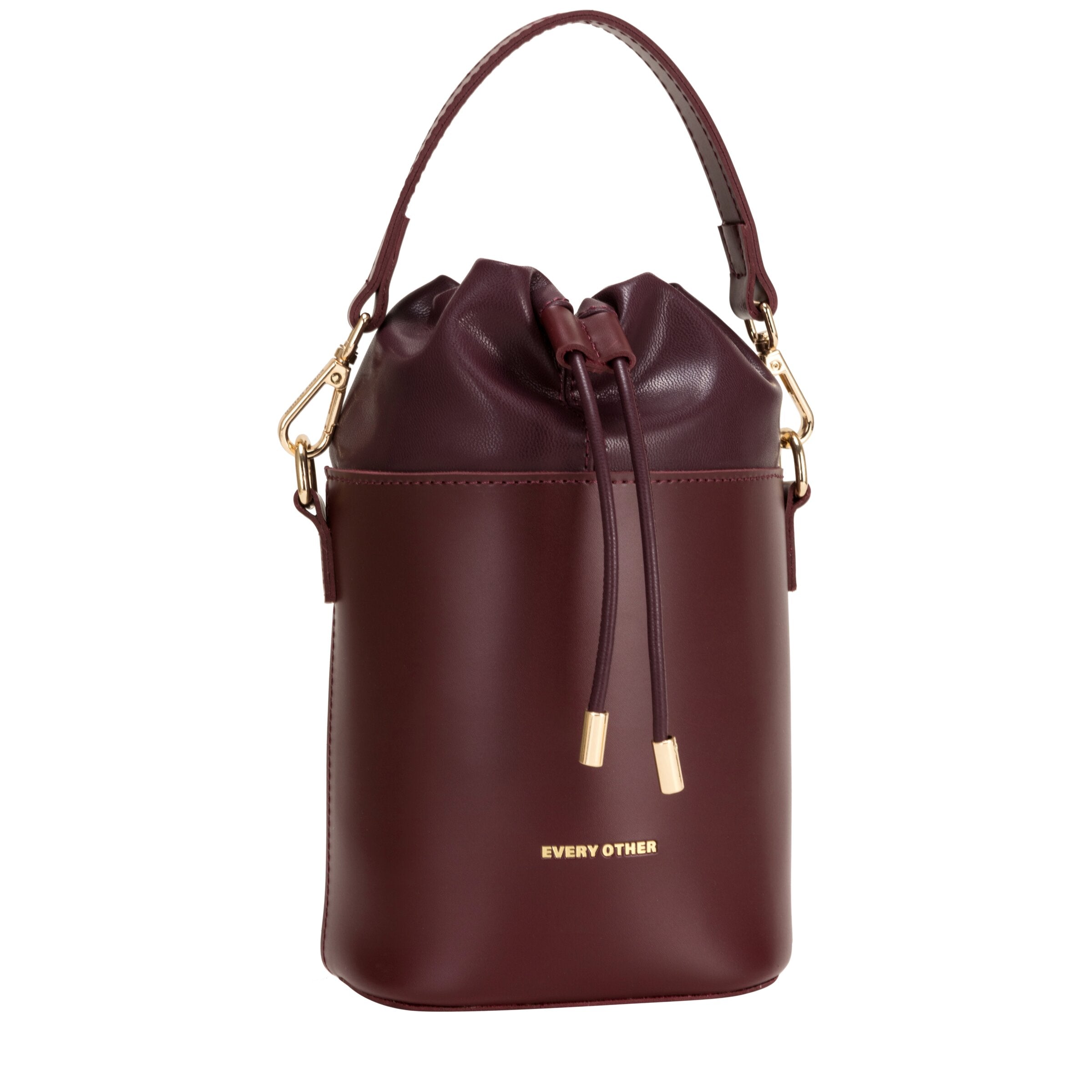 Small Cylinder Drawstring Bag In Burgundy