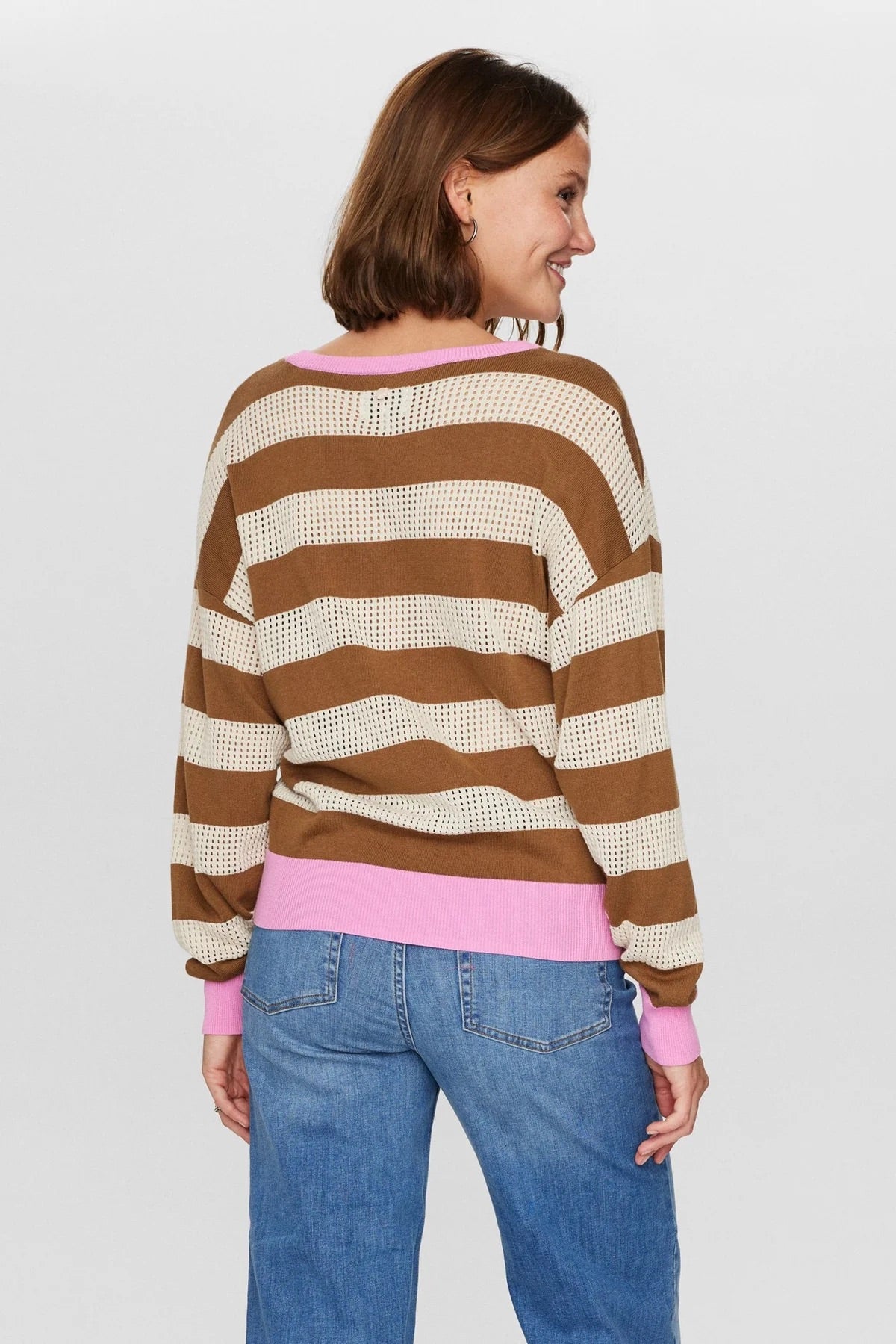 Numph Nudarlis Striped Pullover in Sandshell Kangaroo