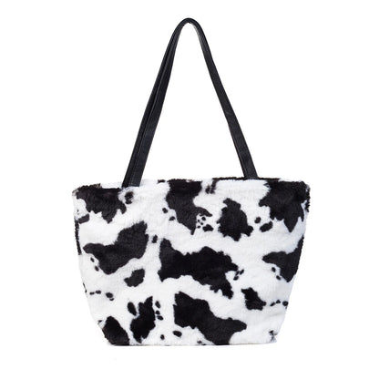 Carro Faux Fur Shoulder Bag in Black &amp; White Print