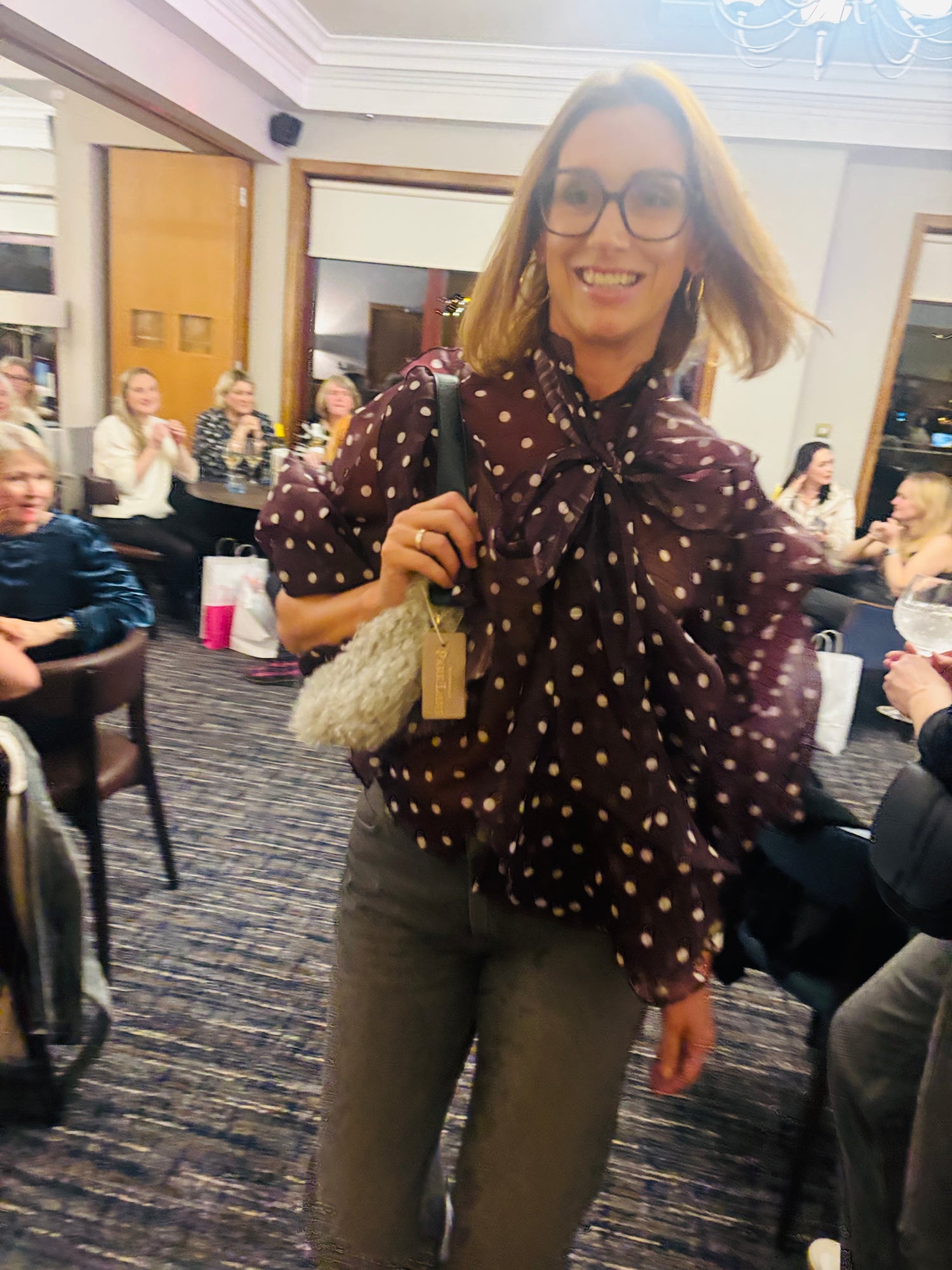 Mia Spotted Blouse with Neck Tie in Wine (ONE SIZE)