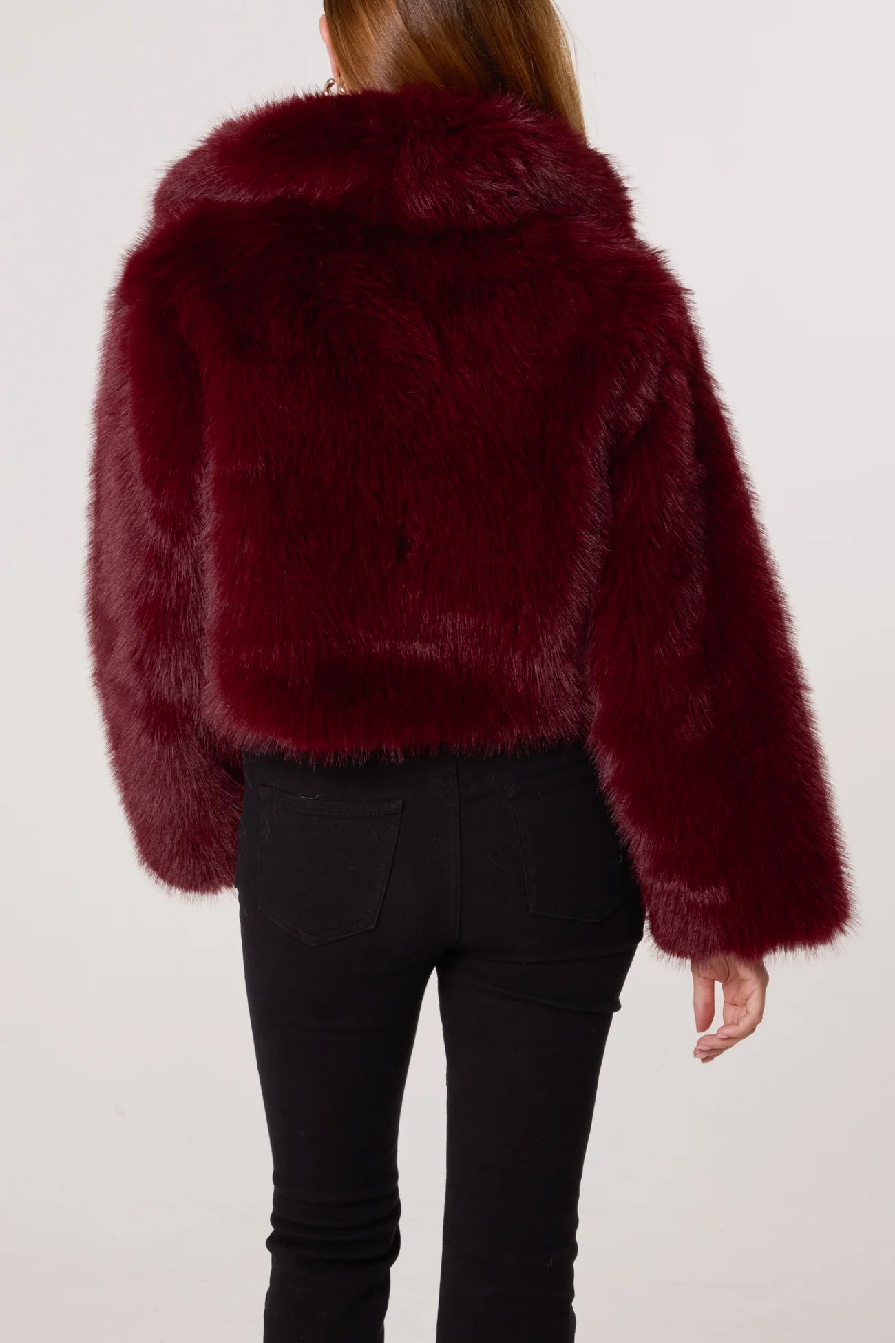 Lolla Faux Fur Cropped Jacket in Wine