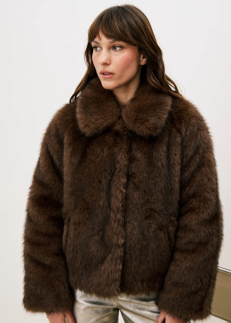FRNCH Esmerelda Faux Fur Jacket in Marron Glace