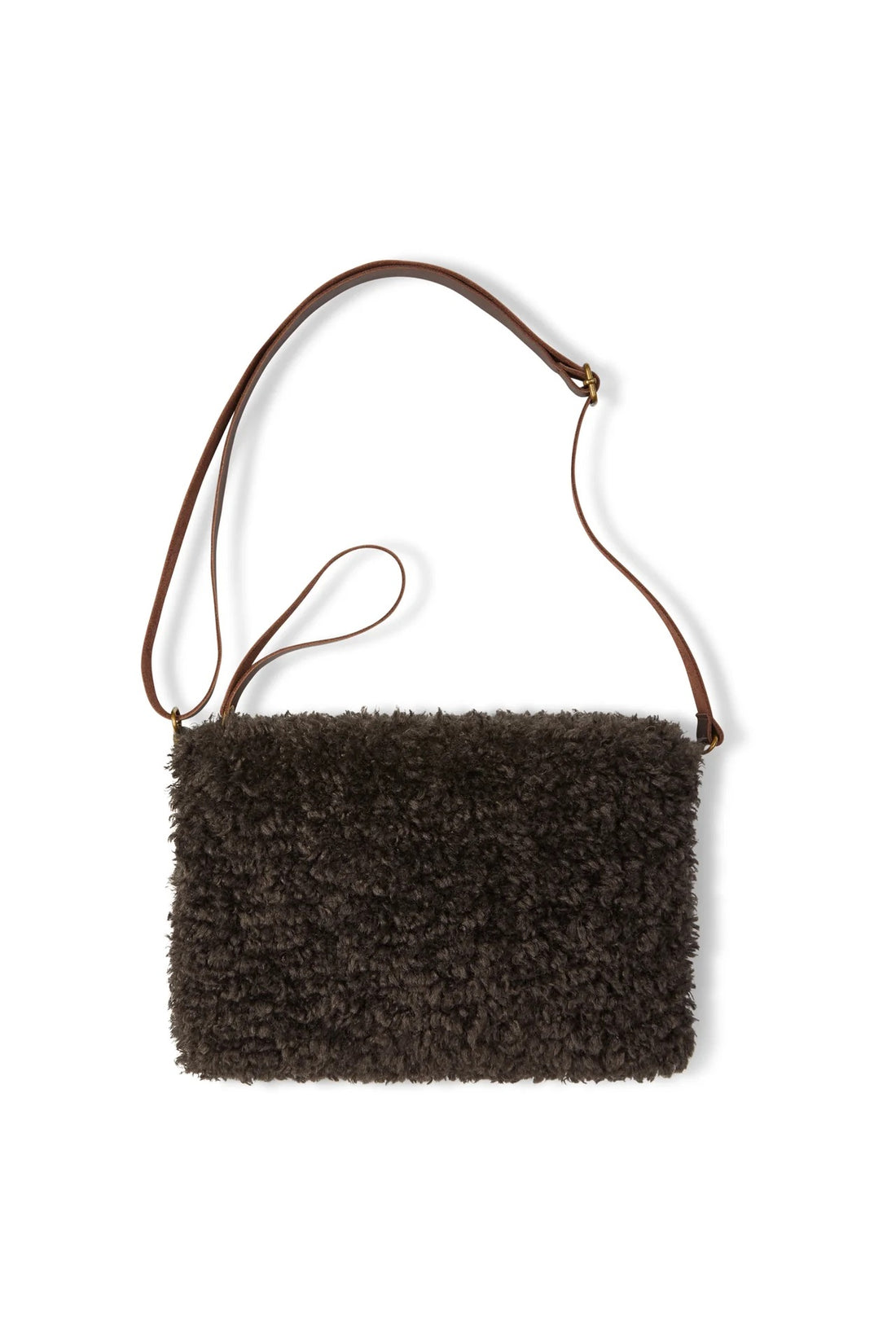 Afghan Large Curly Faux Fur Pouch in Cocoa