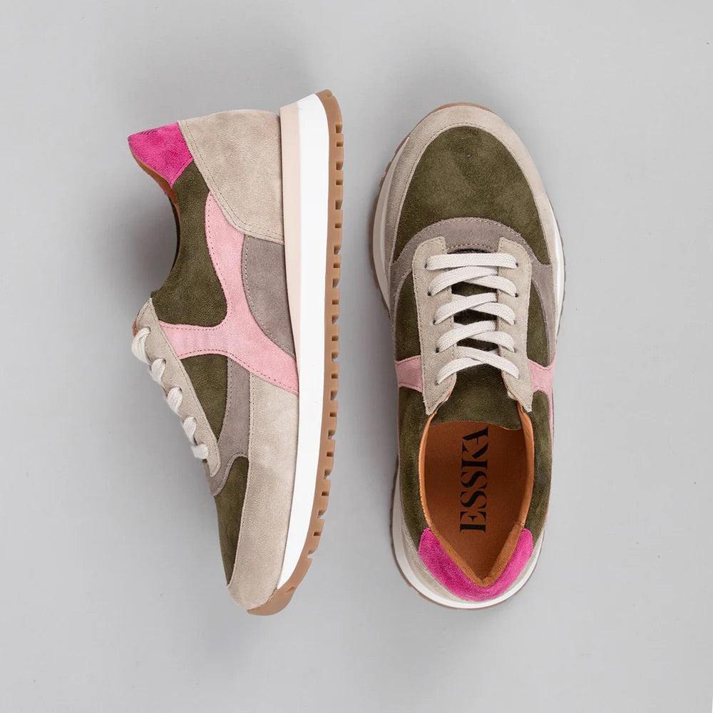 Esska Cinda Trainers in Khaki &amp; Pink