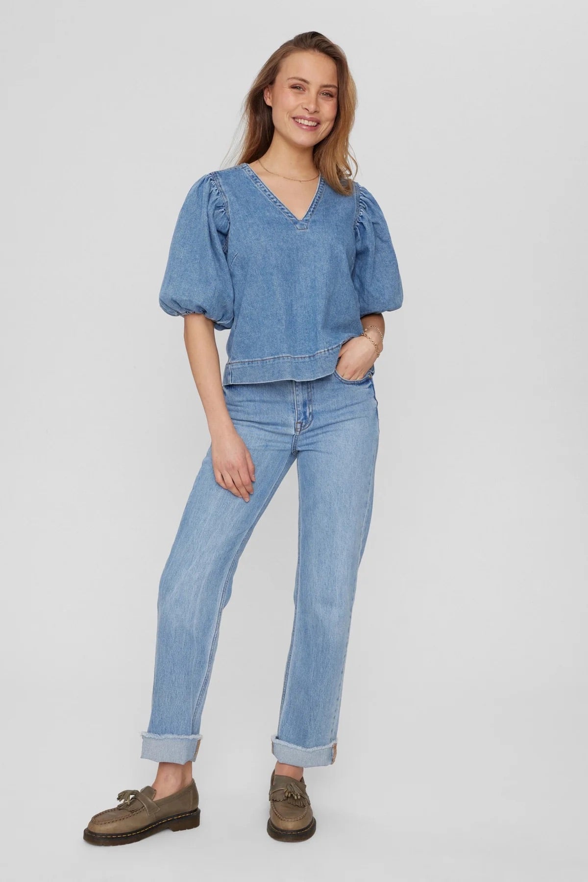 Nümph Nutoronto Blouse Top Medium Blue Denim