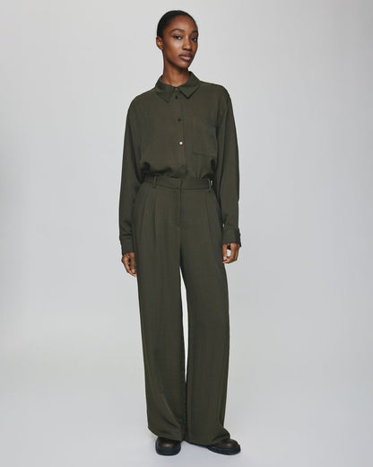 MSCH Genette High Waisted Wide Leg Trouser in Forest Night