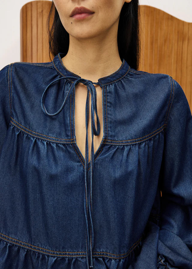 FRNCH Cixious Blouse in Blue Denim