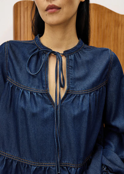 FRNCH Cixious Blouse in Blue Denim