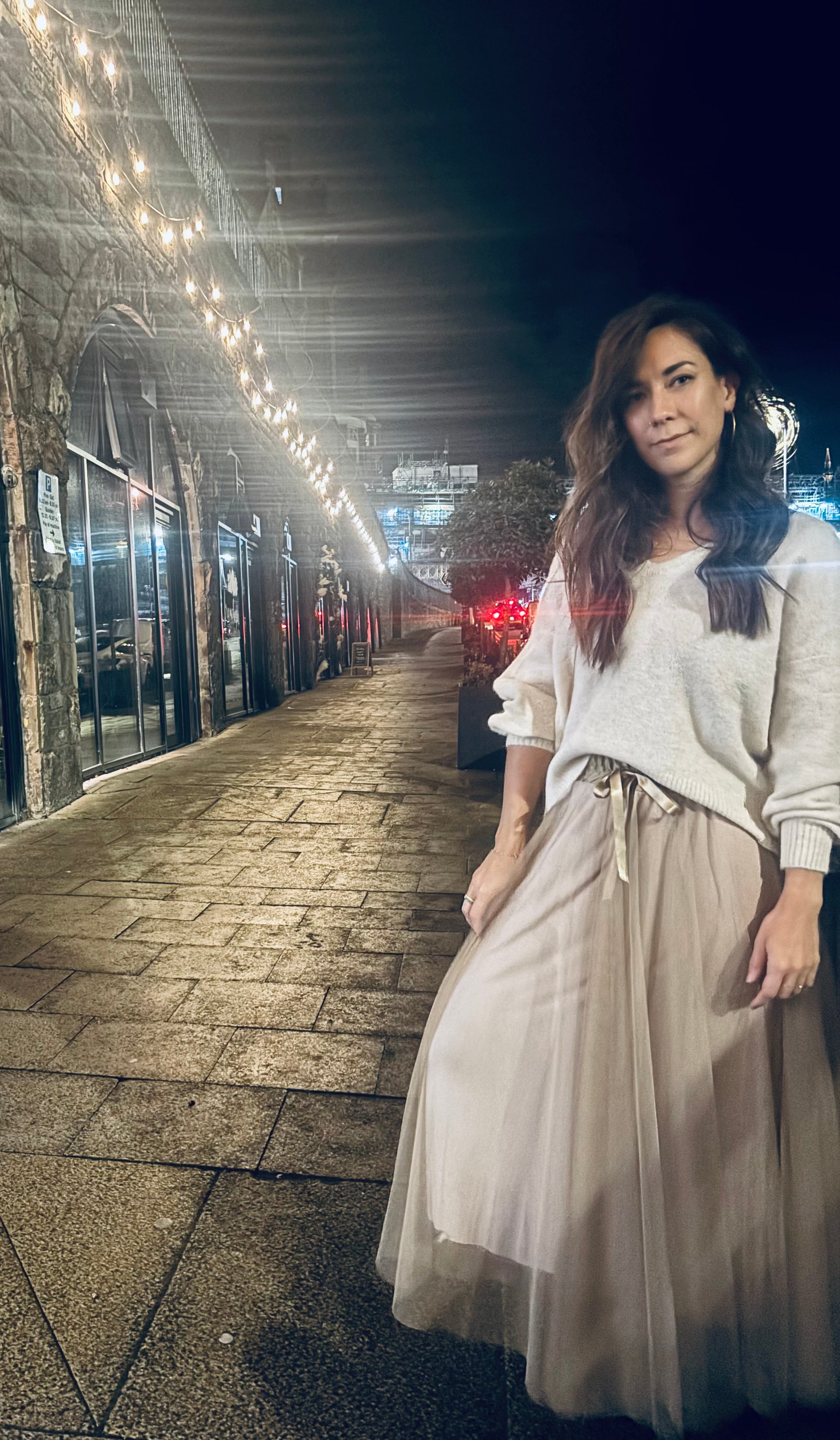 Satin Waistband Tulle Skirt in Beige (ONE SIZE)