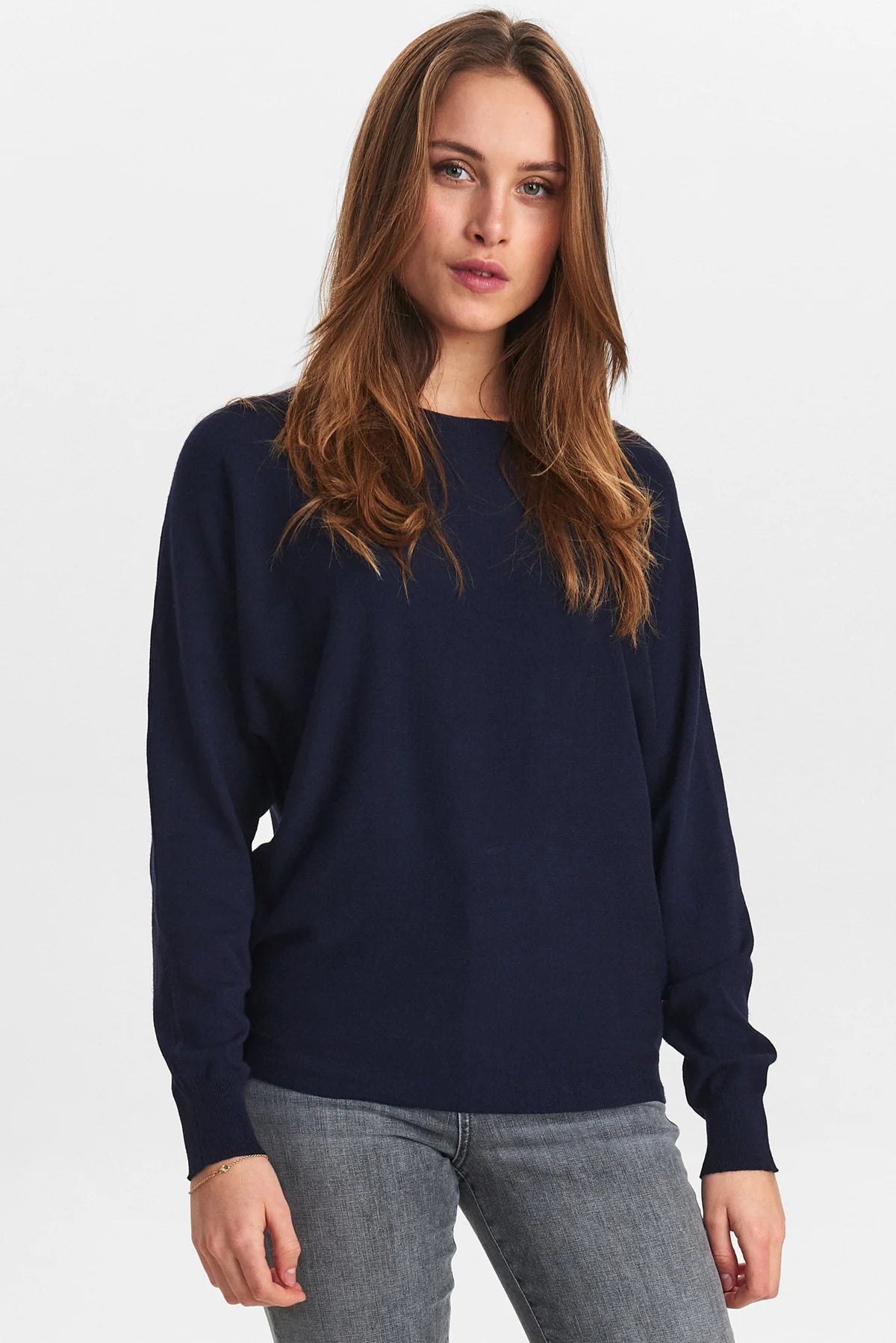 Numph Nudaya Batwing Pullover Knit in Dark Sapphire