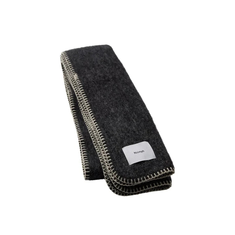 Numph Nualfie Dark Grey Wool Mix Scarf with Stitch Detail