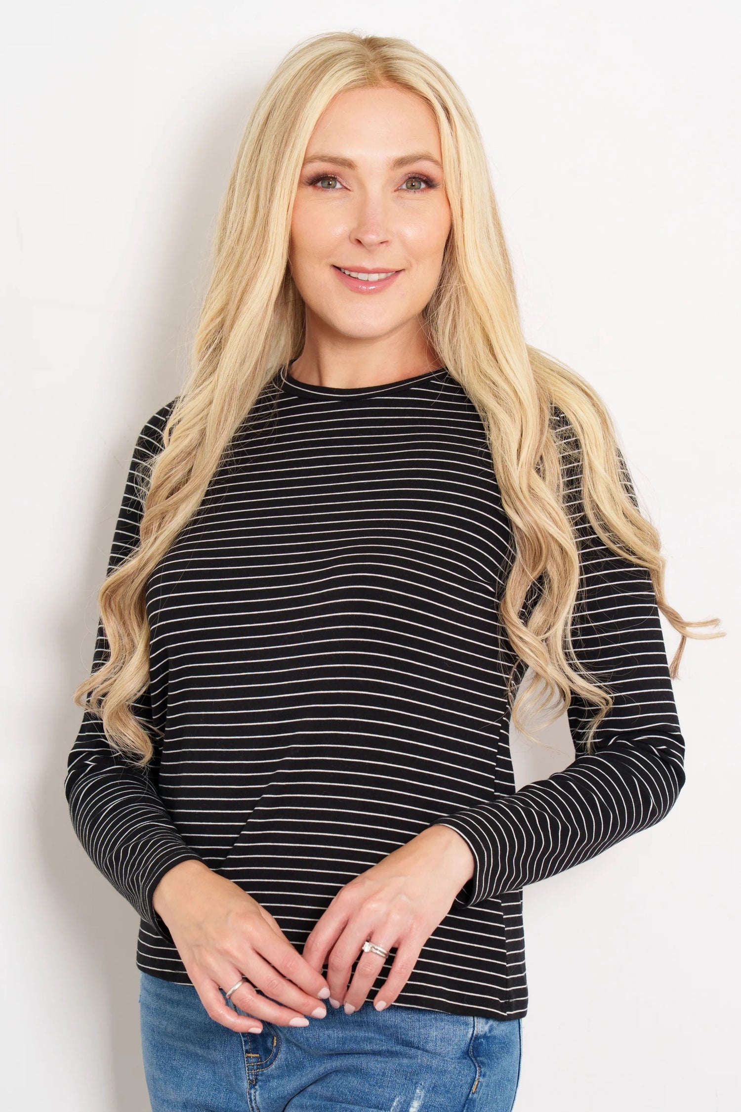 Striped Black &amp; White Long Sleeved Top