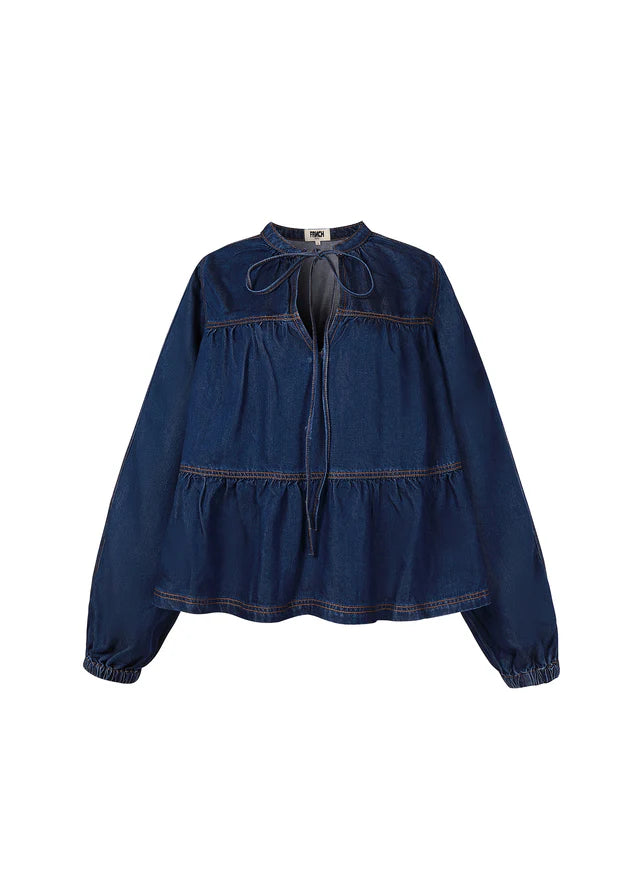FRNCH Cixious Blouse in Blue Denim