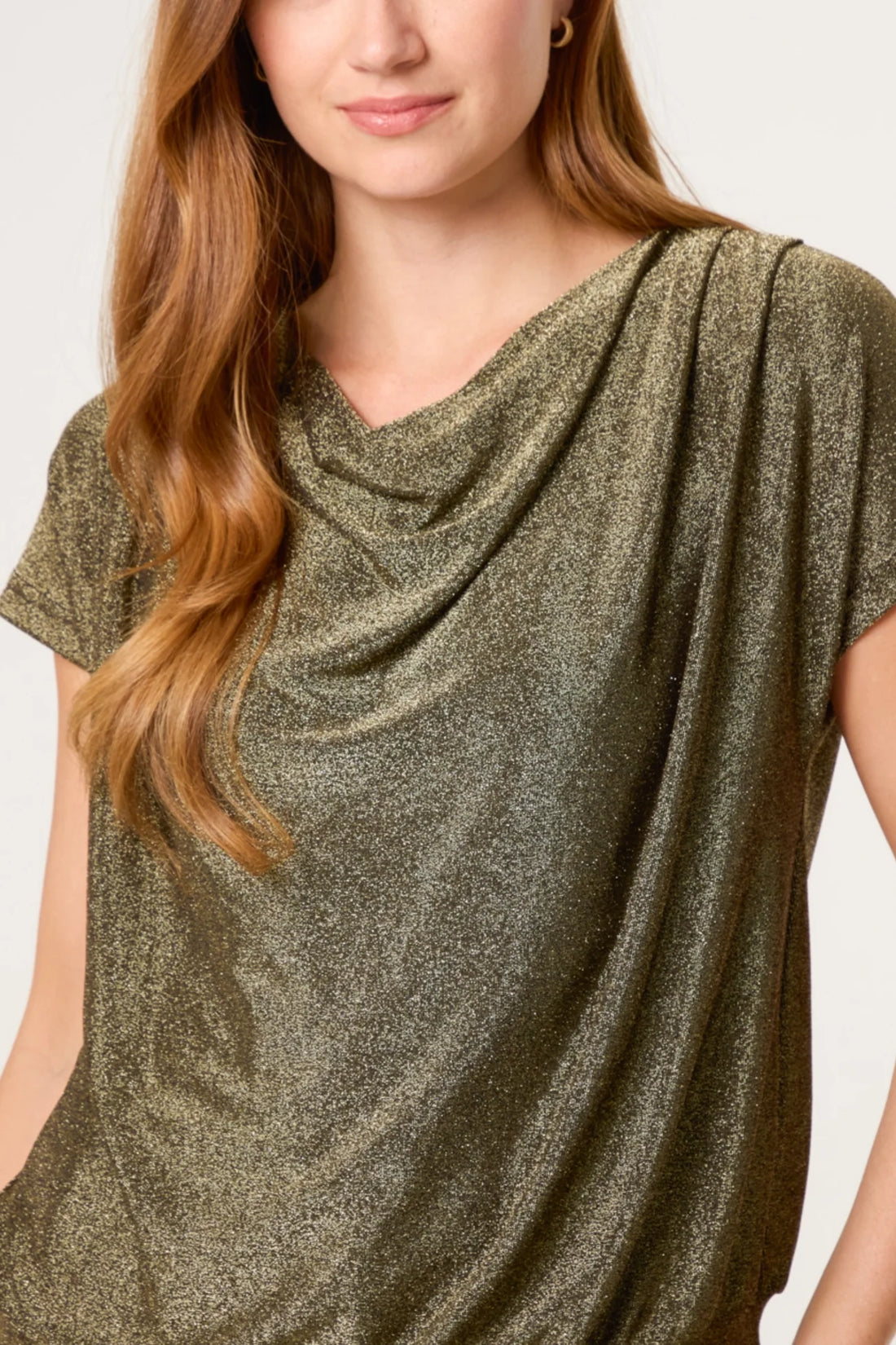 Belle Metallic Drap Neck Top in Bronze