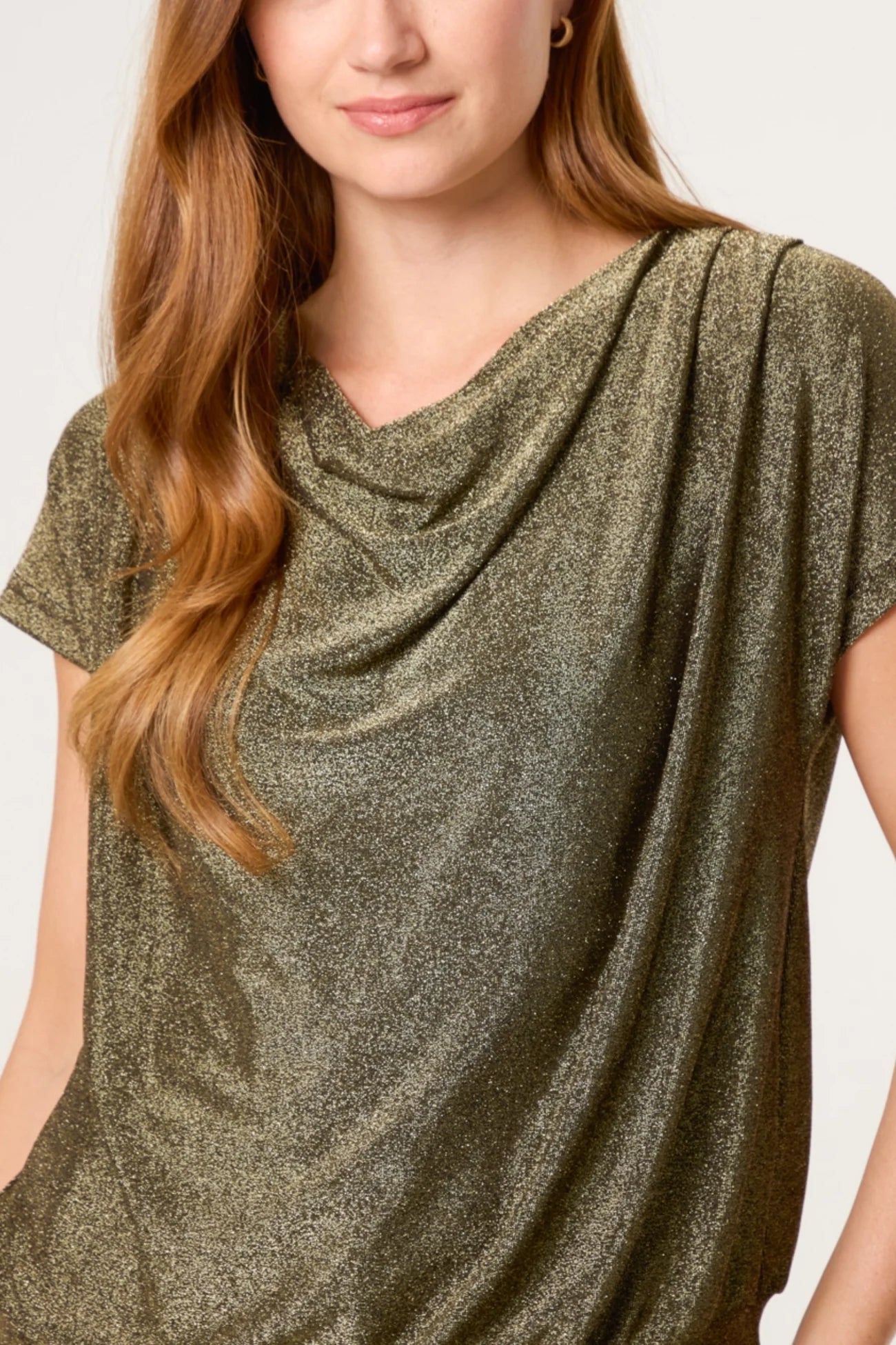 Belle Metallic Drap Neck Top in Bronze