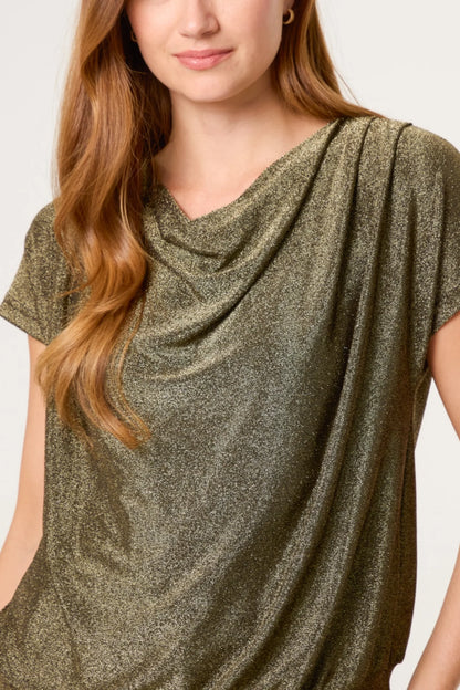 Belle Metallic Drap Neck Top in Bronze