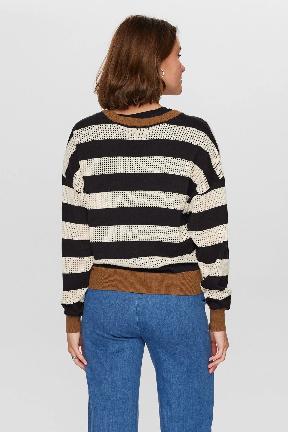 Numph Nudarlis Striped Cardigan in Caviar