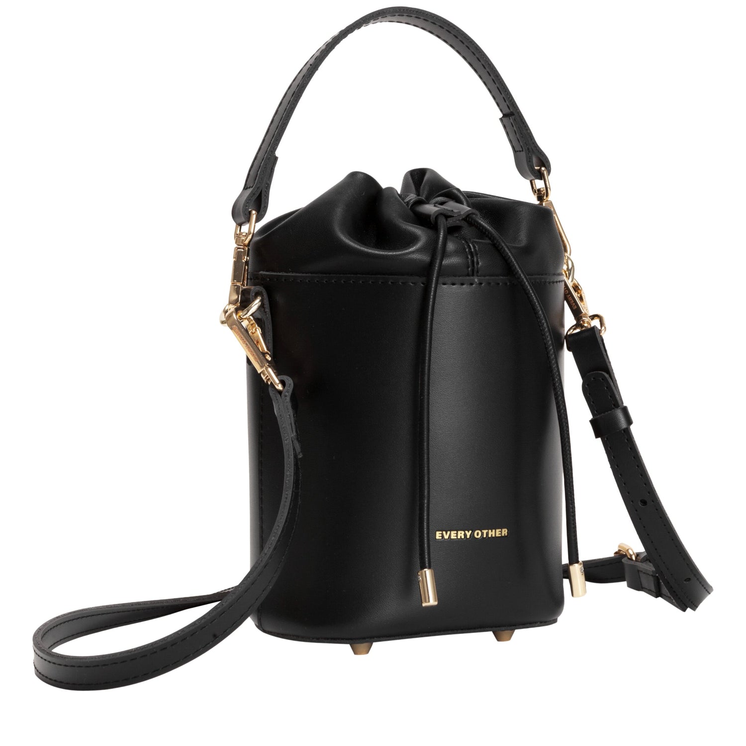 Small Cylinder Drawstring Bag In Black